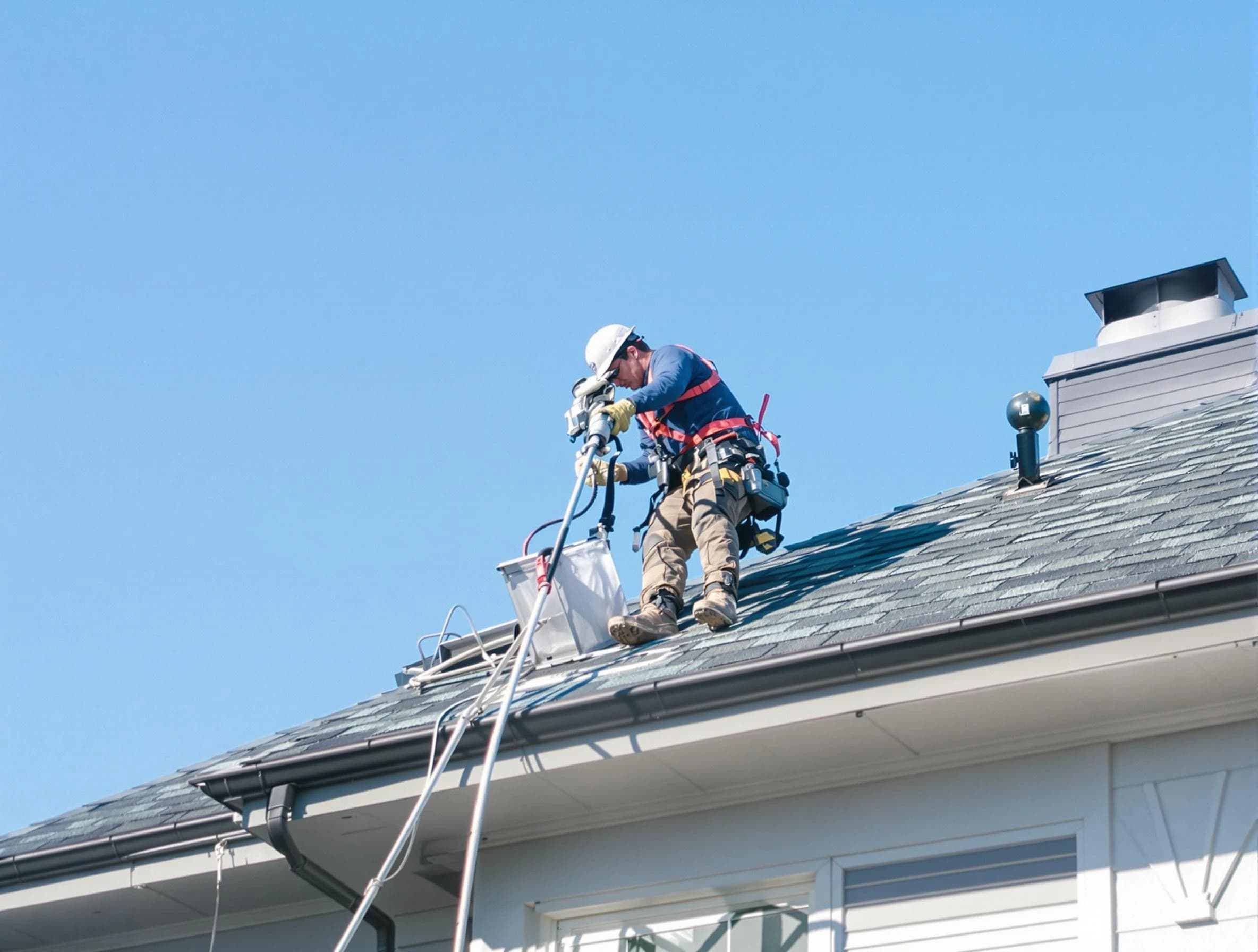 Ken Caryl Dryer Vent Cleaning certified technician cleaning a roof-mounted dryer vent system in Ken Caryl