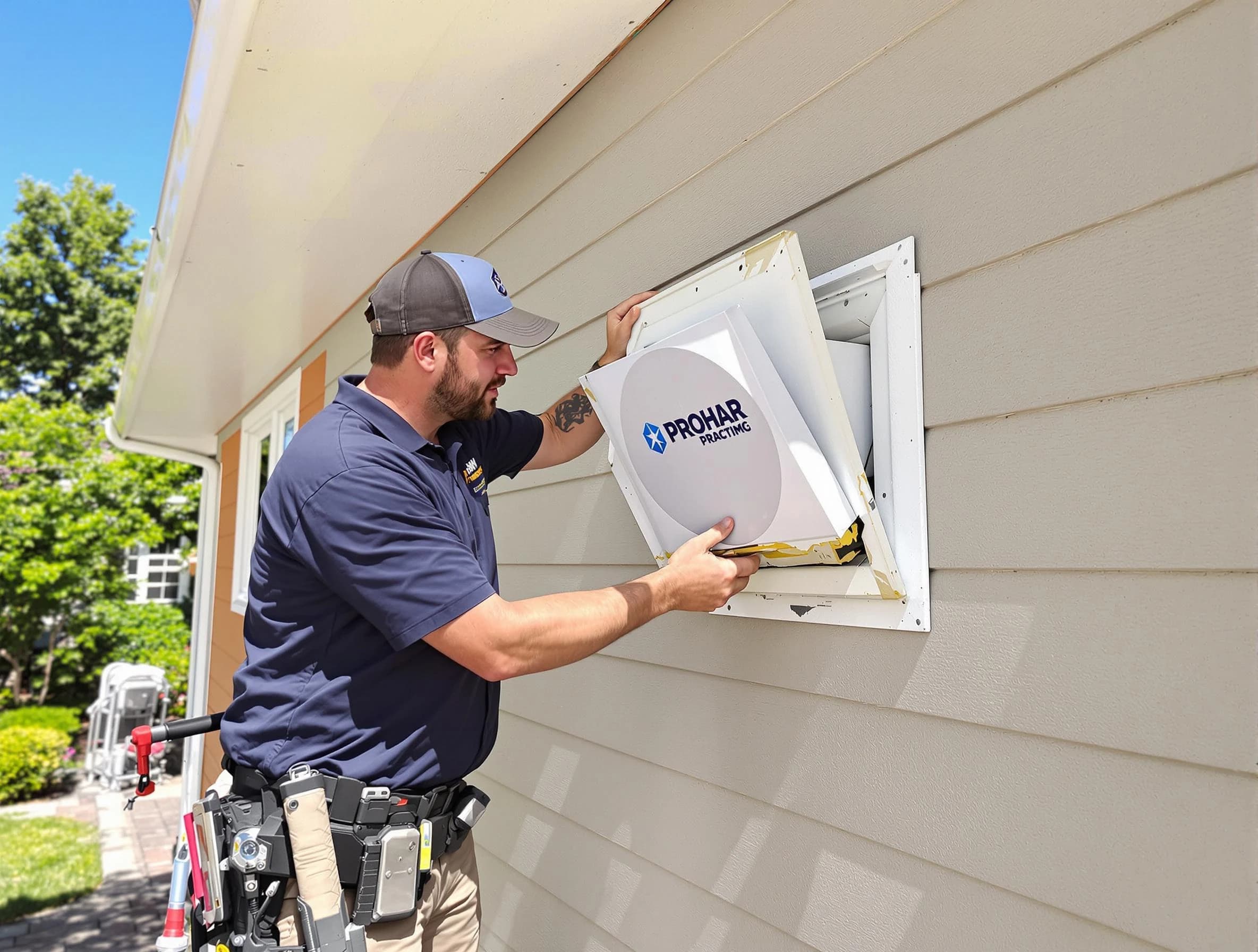 Ken Caryl Dryer Vent Cleaning technician installing a new protective dryer vent cover on a home in Ken Caryl