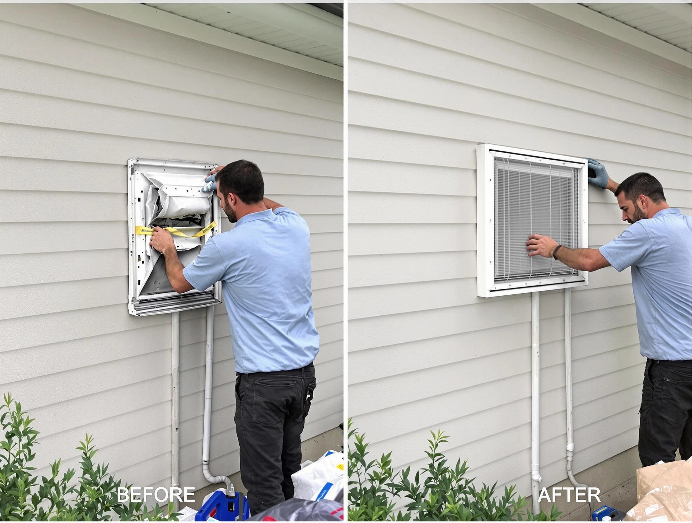 Ken Caryl Dryer Vent Cleaning technician installing high-quality dryer vent cover at a residential property in Ken Caryl