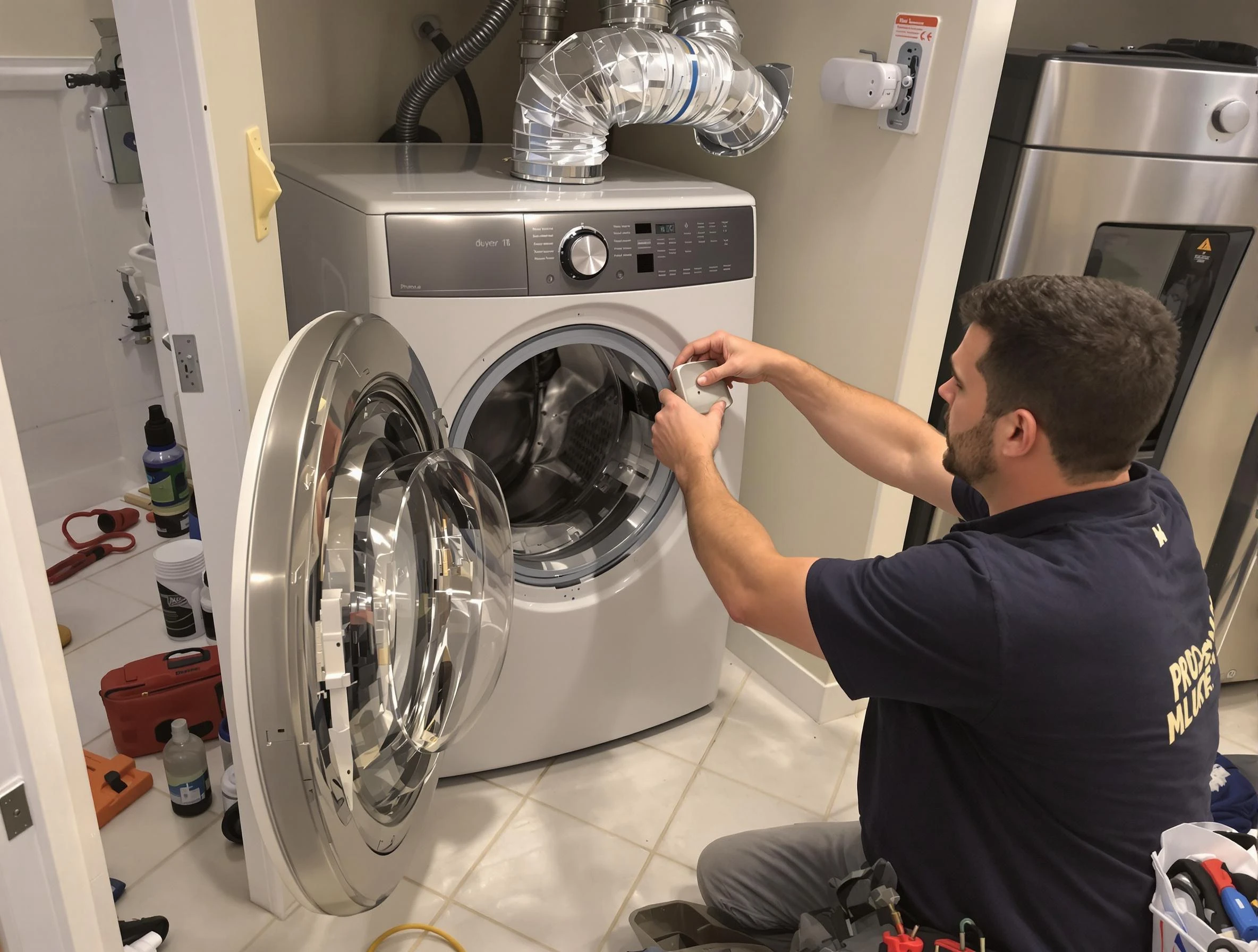 Ken Caryl Dryer Vent Cleaning technician performing precise dryer vent hose installation in Ken Caryl